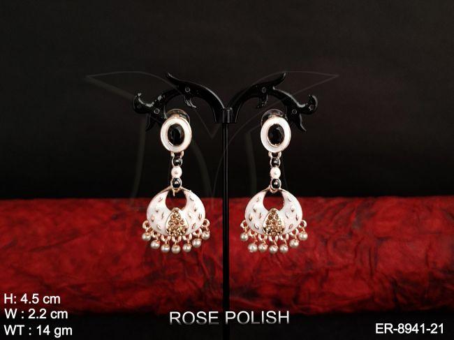 ANTIQUE DESIGNER OVAL SHAPE STONE ROSE GOLD POLISHED MEENA KARI EARRING