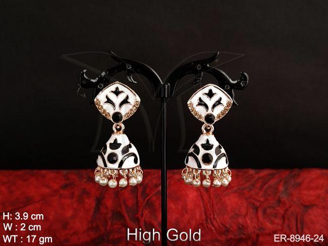 ANTIQUE DESIGNER BEAUTIFUL ROSE GOLD POLISHED FANCY PARTY WEAR MEENA KARI EARRING