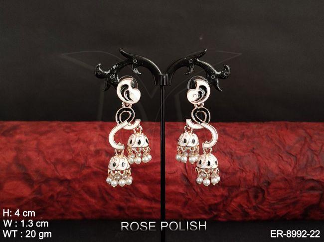 designer fancy style beautiful meenakari design rose polish party wear fashion long  jhumka earring