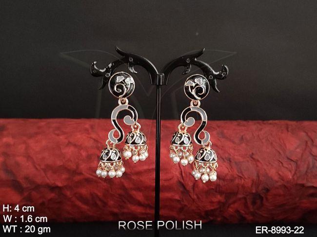 Beautiful Meenakari Design Clustered Pearl Rose Polish Fashion Designer Beautiful Party wear Jhumka Earring