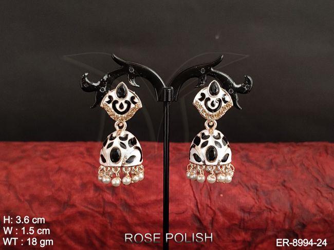 Meenakari Beautiful Design Clustered Pearl Rose Polish Designer Party wear Fashion Jhumka Earring