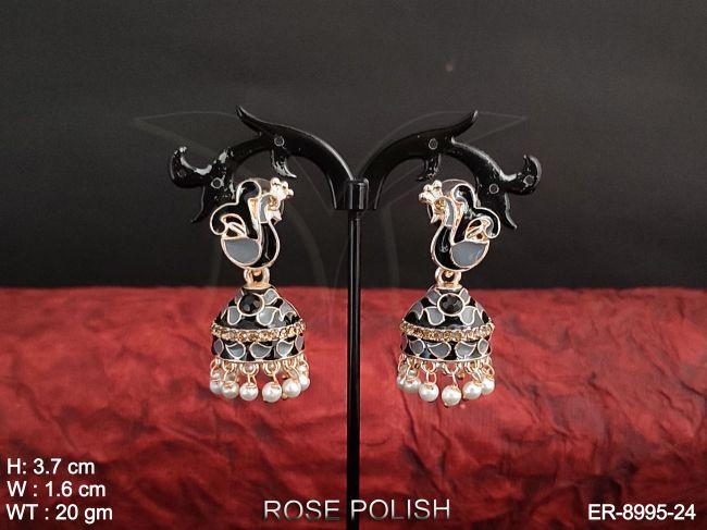 Designer Fancy Style Meenakari Peacock Design Clustered Pearl Rose Polish Fashion Party wear Beautiful Jhumka Earring
