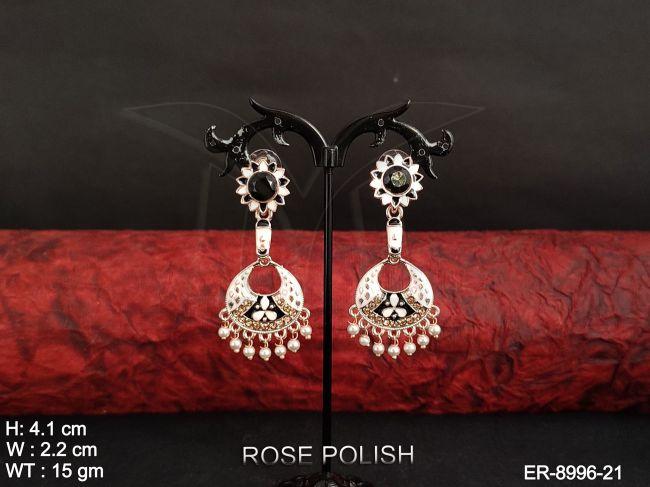 Beautiful Meenakari Designer Rose Polish Fancy Style  Designer Party wear Long Earring