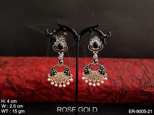 Designer Meenakari Fancy Style Party wear Rose Gold Polish Beautiful Long Earring