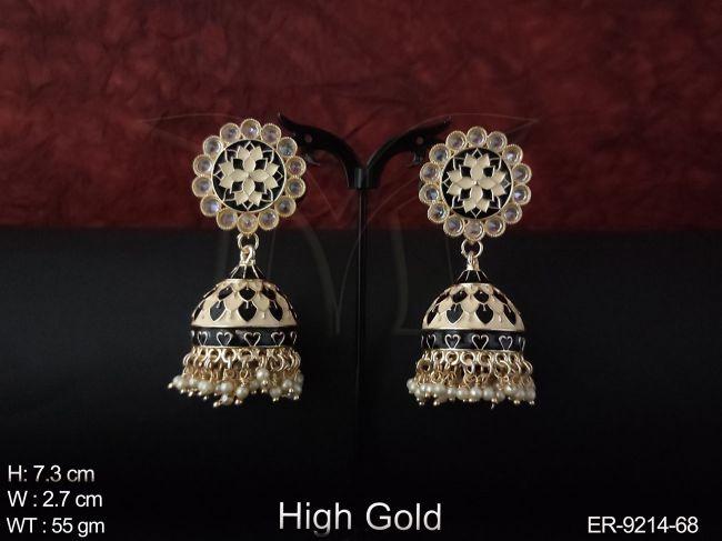 Beautiful Clustered Pearl Meena Design Party wear Jhumka Earring