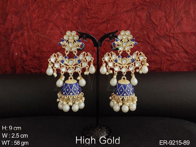 Beautiful Meenakari Design full Stones High Gold Polish Designer Jhumka Earring