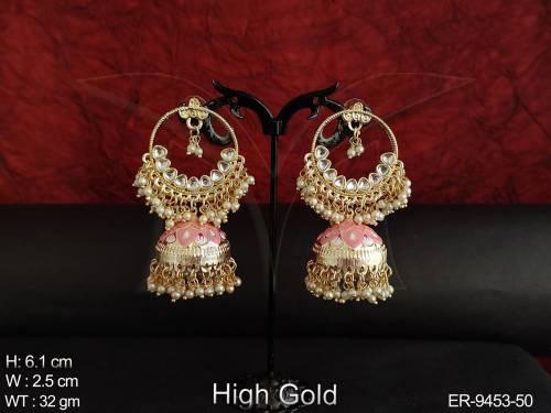 Designer Fancy Style Meenakari Design Clustered Pearl Tassels Party wear Jhumka Earring 