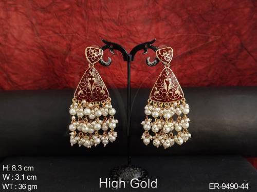 Designer Beautiful Meenakari Design Clustered pearl Tassels Long Party wear Earring  