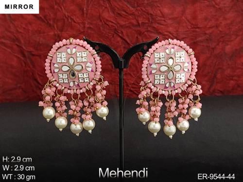 Meenajari Design Clustered Pearl Designer Party wear Mirror Earring 