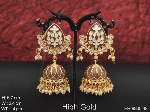 Meenakari High Gold Polish Fancy Design Party wear Jhumka Earring