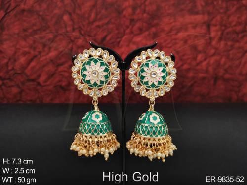 Clustered Pearl Designer Meenkari Design Party wear Beautiful Jhumka Earring