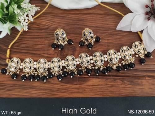 Meenakari Design High Gold Polish Beautiful Party wear  Desinger Choker Style Necklace Set