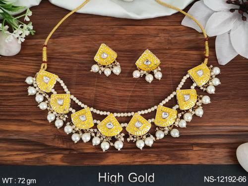 Clustered Pearl Designer High Gold Polish Meenakari work Party wear Choker Style Necklace Set
