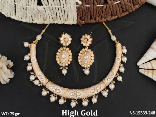 Meenakari Jewellery Fashionable High Gold Polish Fancy Style Necklace Set 