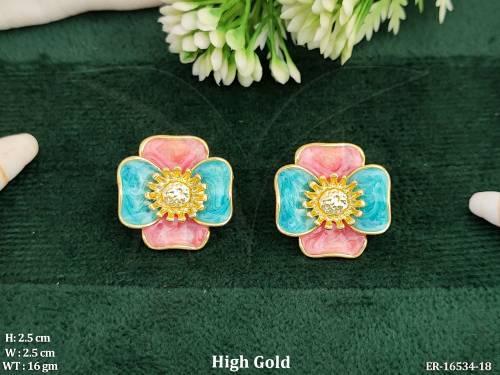 Beautiful High Gold Polish Fancy Style Party Wear Earrings    — ER-16534-18