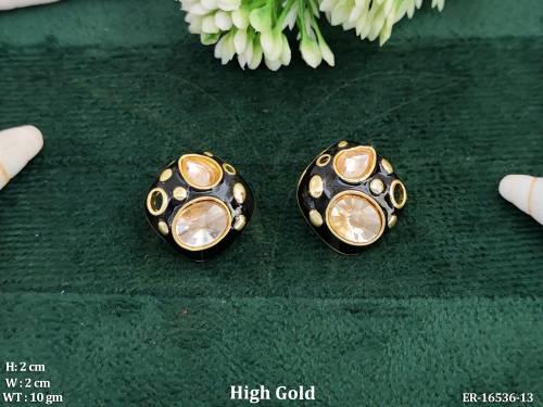 Beautiful High Gold Polish Meenakari Tops Earrings  