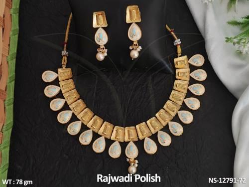 Rajwadi Polish Fancy Style Party wear Beautiful Meenakari Short Neckalce Set  