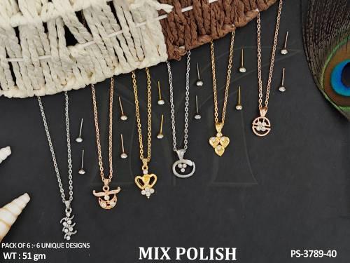 American Daimond Jewellery Fancy Design Mix Polish Pack Of 6 Unique Design AD Pendant Set 