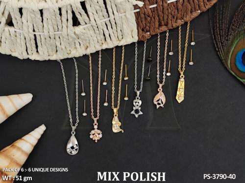 AD Antique Jewellery Mix Polish Unique Design Stylish Pack Of 6 Mix Pendant Set 