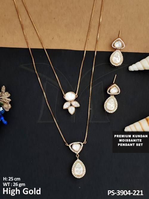 Kundan Jewellery High Gold Polish Attractive Design Fashionable Moissanite Pendant Set 