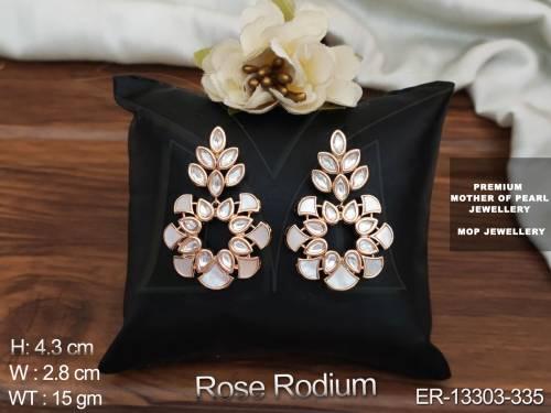 Rose Rodium Stylish Party Wear Designer Mother Pearl Earring Tops 
