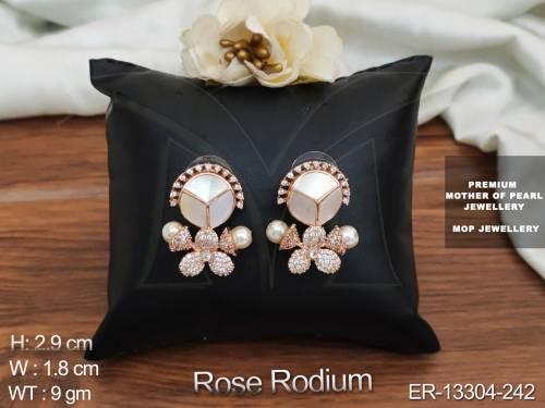Rose Rodium Fancy Designer Mother Pearl Earring Tops 