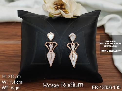 Fancy Style Party wear Beautiful Rose Rodium Polish Mother Of Pearl Earring         