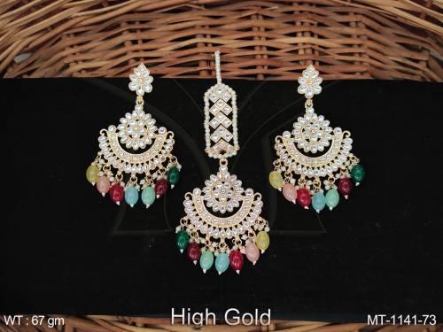 high-gold-polish-fancy-design-party-wear-antique-maang-tikka-with-earring