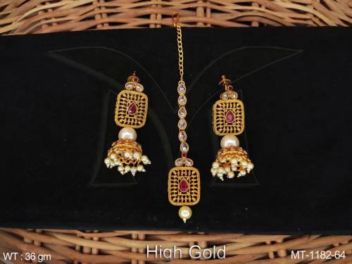 clustered-pearl-designer-high-gold-polish-fancy-style-maang-tikka-with-earring