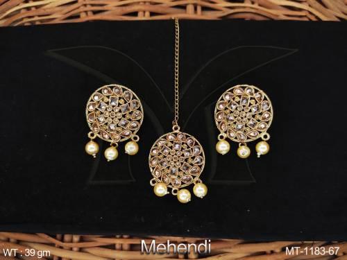 Fancy Design Beautiful Antique Mehendi Polish Designer Maang Tikka with Earring — MT-1183-67