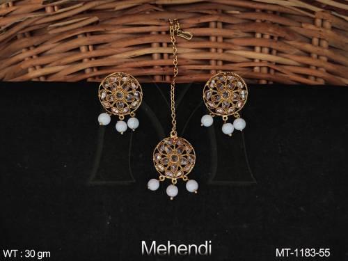 designer-fancy-mehendi-polish-antique-party-wear-maang-tikka-with-earring