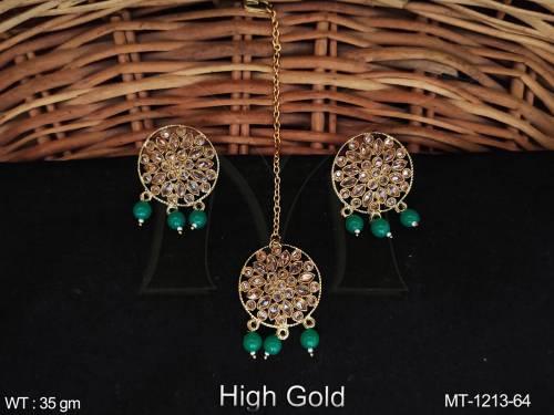 high-gold-polish-clustered-pearl-designer-antique-maang-tikka-with-earring