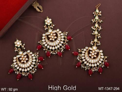 fancy-style-party-wear-high-gold-polish-desinger-kundan-stones-kundan-jewellery-maang-tikka-with-earring