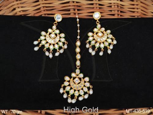 high-gold-polish-clustered-pearl-designer-maang-tikka-with-earrings