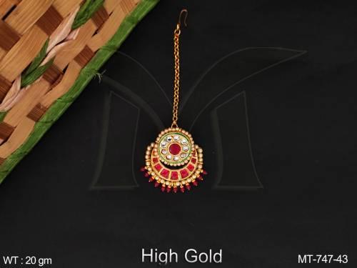 ruby green color square kundan maang tikka