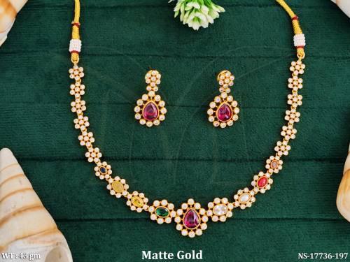 Multicolor Floral Kundan Necklace Set with Red Teardrop Center
