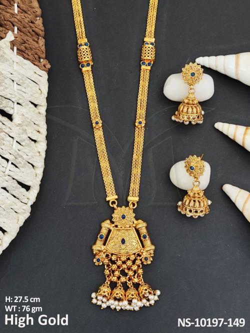 Beautiful Fancy Design High Gold Polish Designer Long Necklace Set