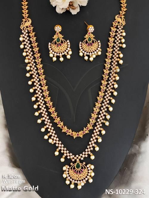 Matte Gold Polish Designer Fancy Style Party wear Long Kemp Necklace Set