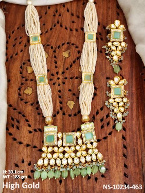 High Gold Polish Fancy Desinger Party wear Beautiful Kundan Long Necklace set