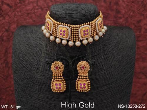 Clustered Pearl High Gold Polish Designer Fancy Style Party wear choker Necklace Set
