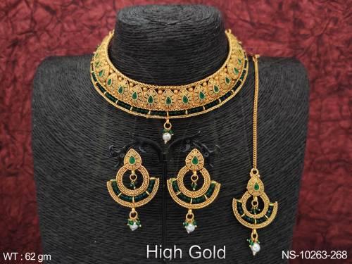 Designer Fancy Style High Gold Polish Party wear Choker Necklace Set 