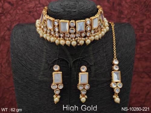 High Gold Polish Designer Party wear Choker Necklace Set 