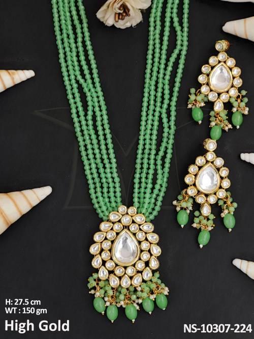 High Gold Plated Designer Beaded Party Wear Long Kundan Necklace set 