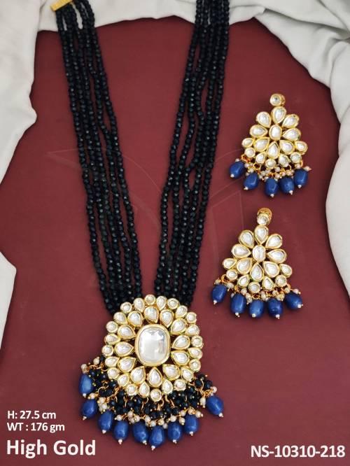  High Gold Polish Designer Beautiful Cluster Pearls Party Wear Long Kundan Necklace set