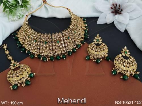 Mehendi Polish Wedding Wear Traditional Style Fancy Design Beautiful Choker Necklace Set 
