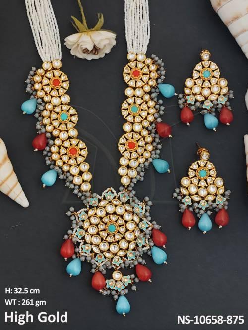 High Gold Polish Kundan Jewellery Fancy Design Party wear  Long Kundan Necklace Set