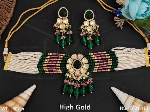 Choker Style High Gold Polish Kundan Jewellery Fancy Party wear Beautiful Necklace Set 
