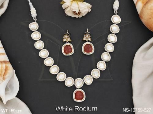 kundan-jewellery-fancy-style-white-rodium-polish-party-wear-short-kundan-necklace-set-