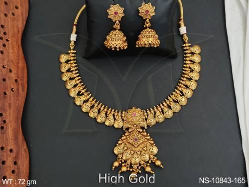 Designer Beautiful Fancy Style Antique Jewellery High Gold Polish Necklace Set 