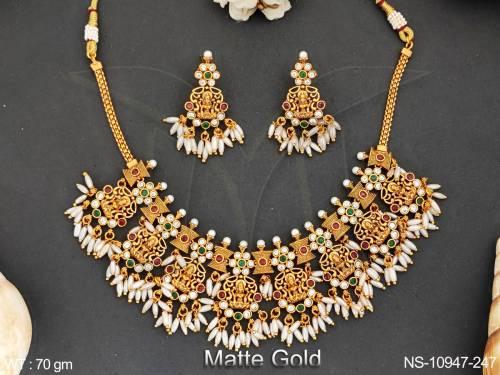 matte-gold-polish-designer-laxmi-design-guttapusalu-temple-jewellery-short-necklace-set-